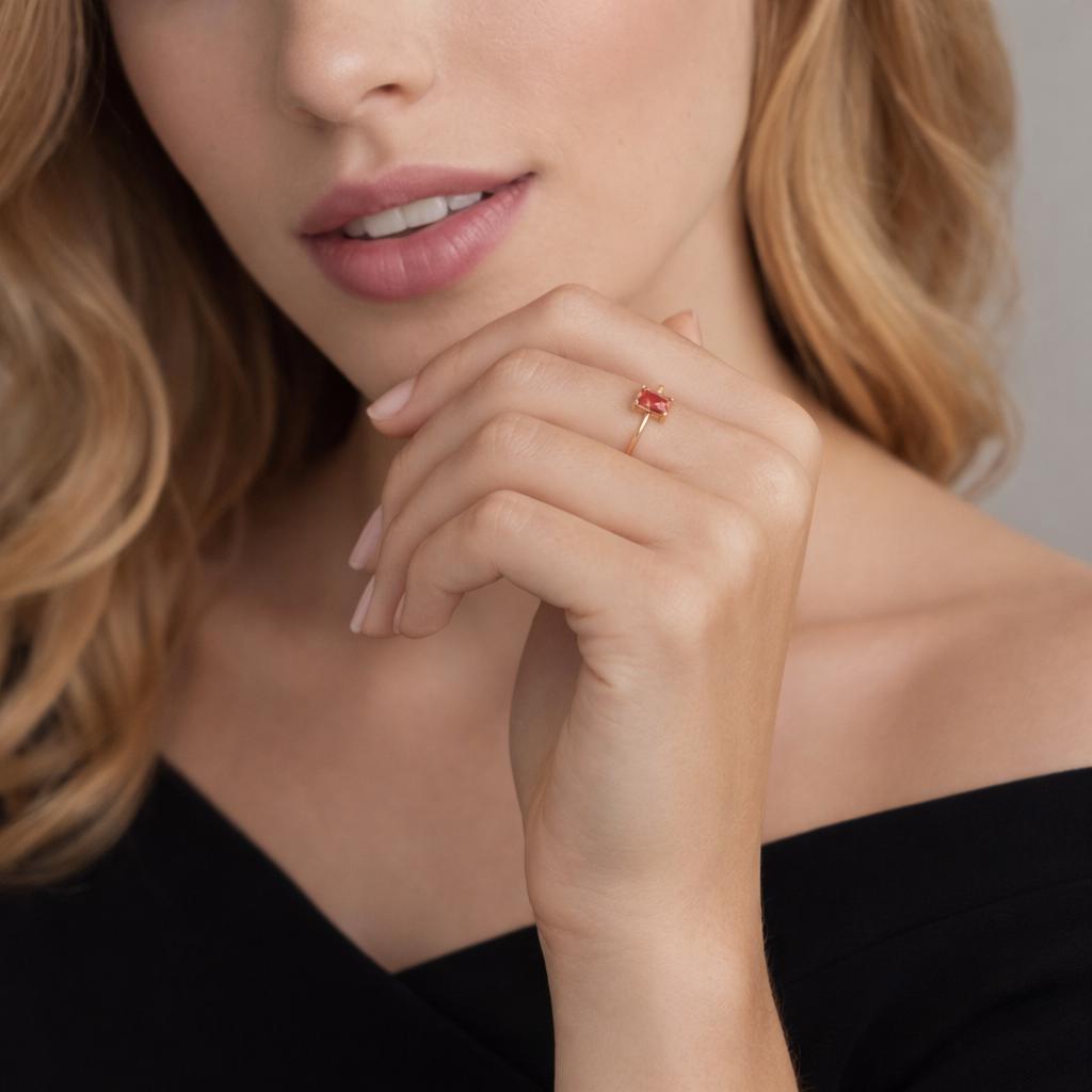 Champagne Square Zircon Ring, Minimalist Gold Plated Brass Statement Jewelry