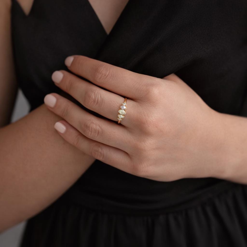 Vintage White Crystal Ring – Gold Tone Elegant Wedding Band, Minimalist Engagement Jewelry