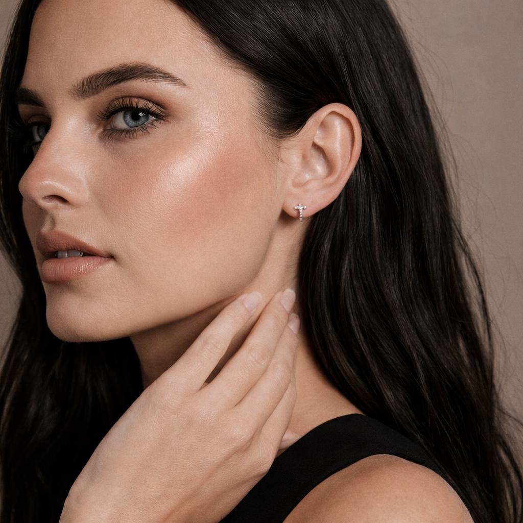 Tiny Zircon Small Hoop Earrings: Gold Stainless Steel Minimalist Jewelry