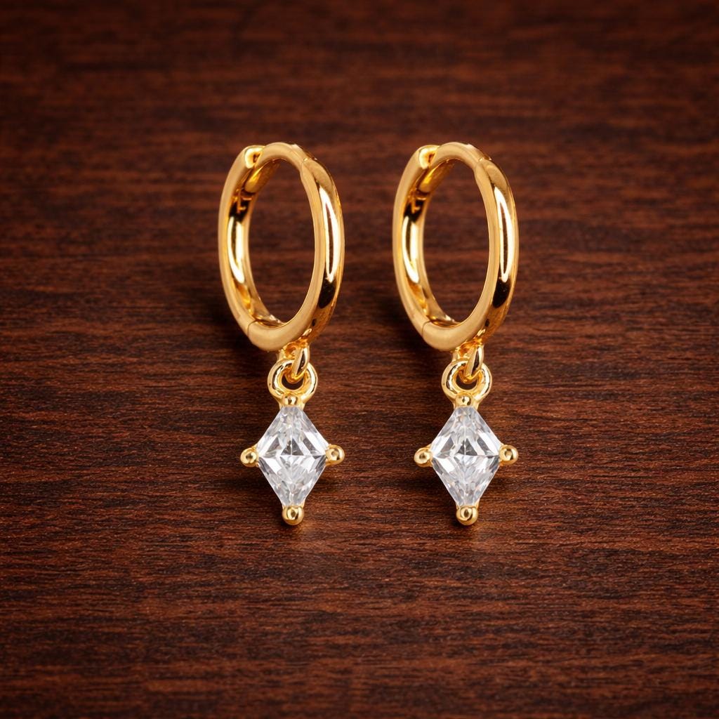 3-Piece Gold Rhombus Zircon Earrings Set: Dainty Minimalist Micro Pave Crystal Jewelry