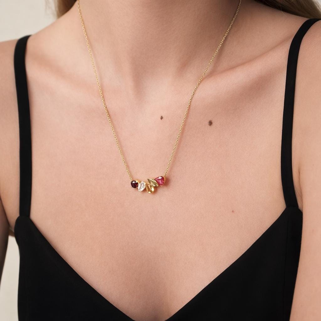Colorful Zircon Pendant Necklace, Gold Chain, Minimalist Dainty Jewelry