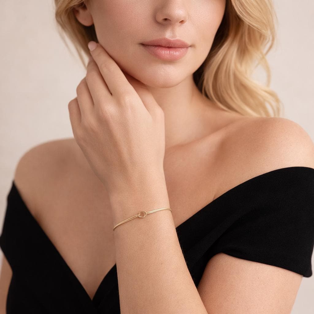 Couple Bracelets, 14K Gold Plated Stainless Steel Love Knot Matching Set