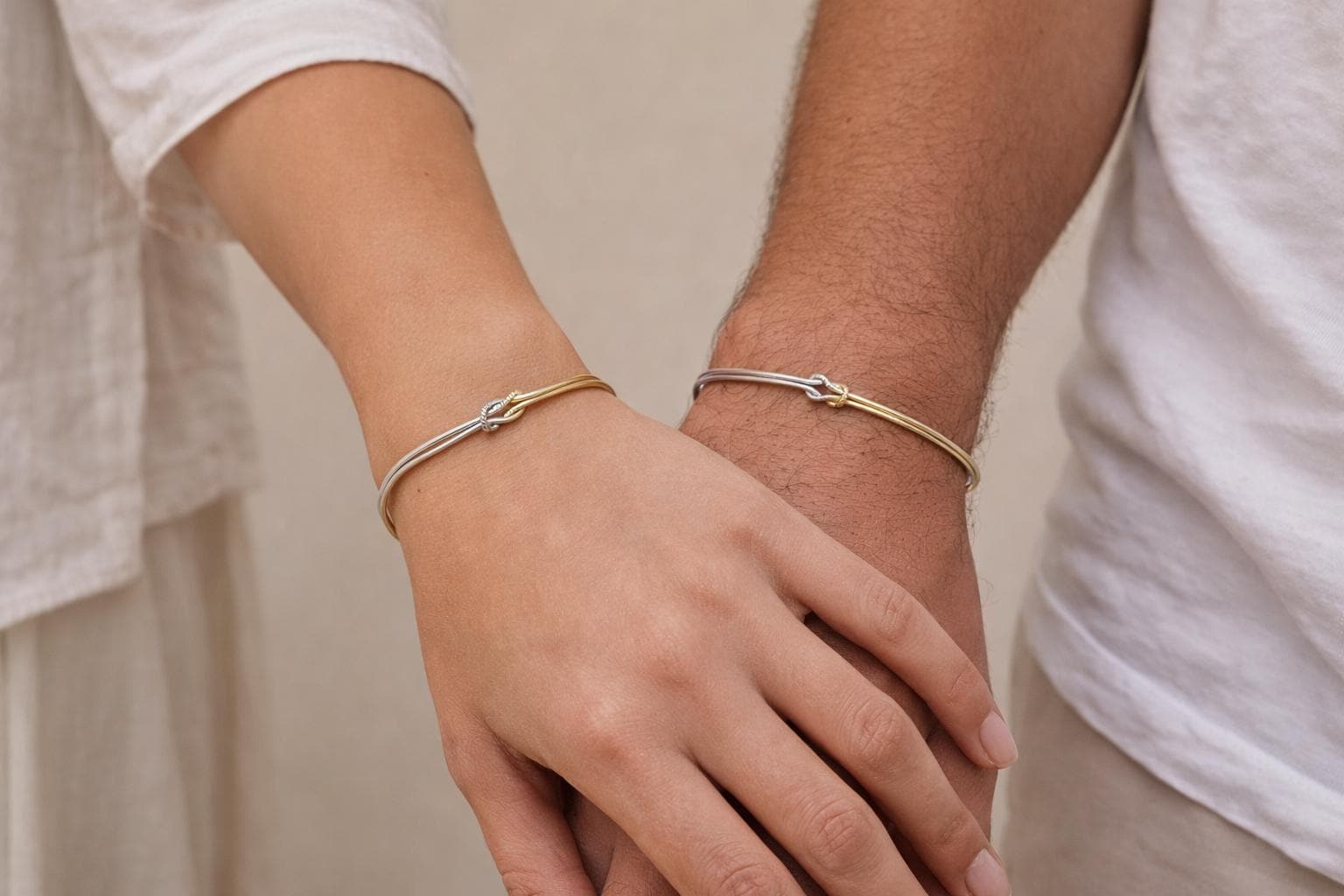 Couple Bracelets, 14K Gold Plated Stainless Steel Love Knot Matching Set