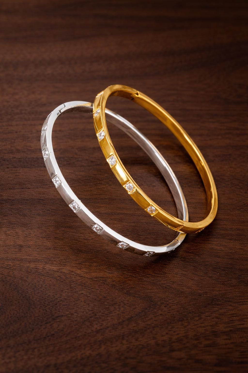 18K Gold Plated Stainless Steel Bangle Bracelet, Cubic Zirconia Minimalist Charm Jewelry