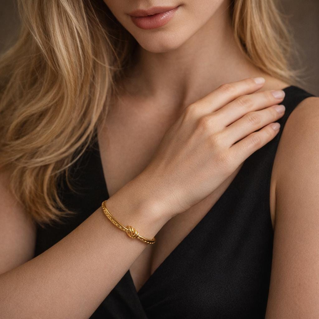 18K Gold PVD Plated Knot Open Cuff Bracelet – Minimalist Stainless Steel Bangle
