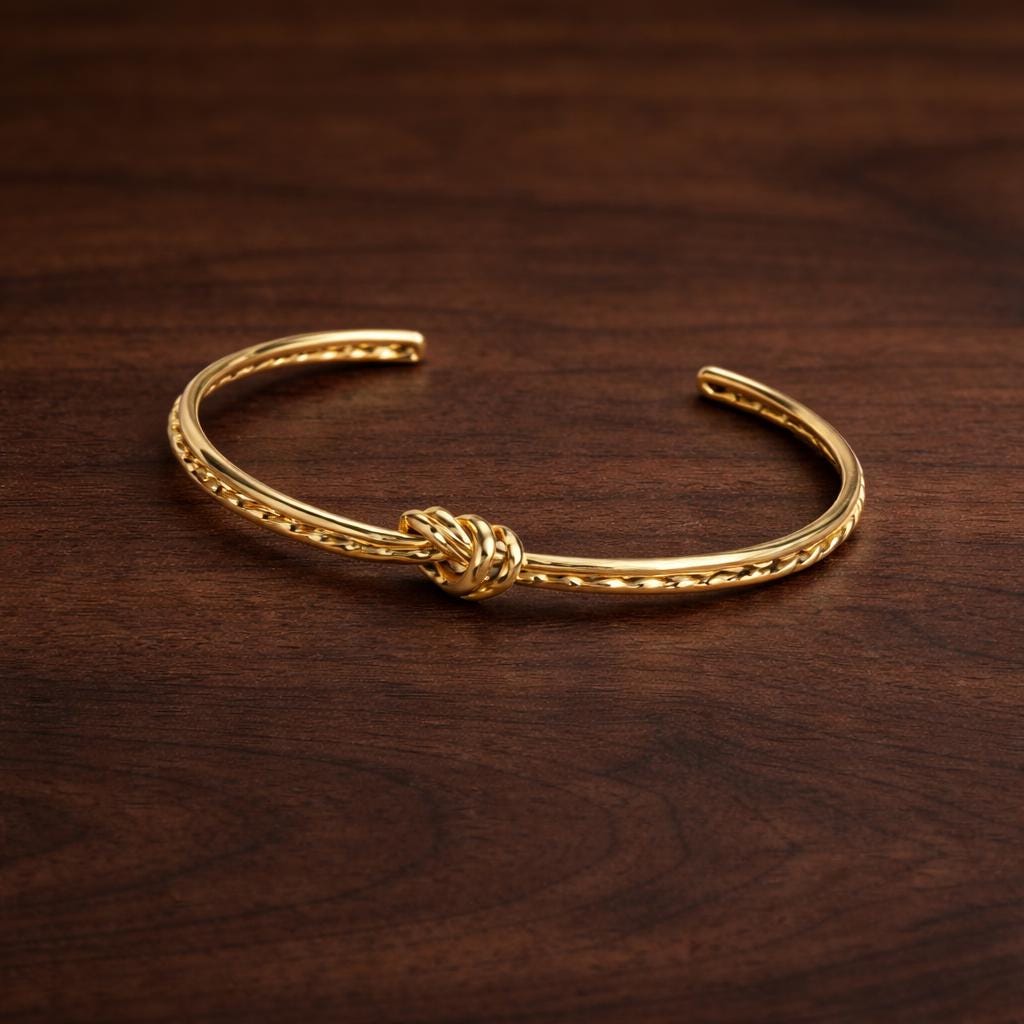 18K Gold PVD Plated Knot Open Cuff Bracelet – Minimalist Stainless Steel Bangle
