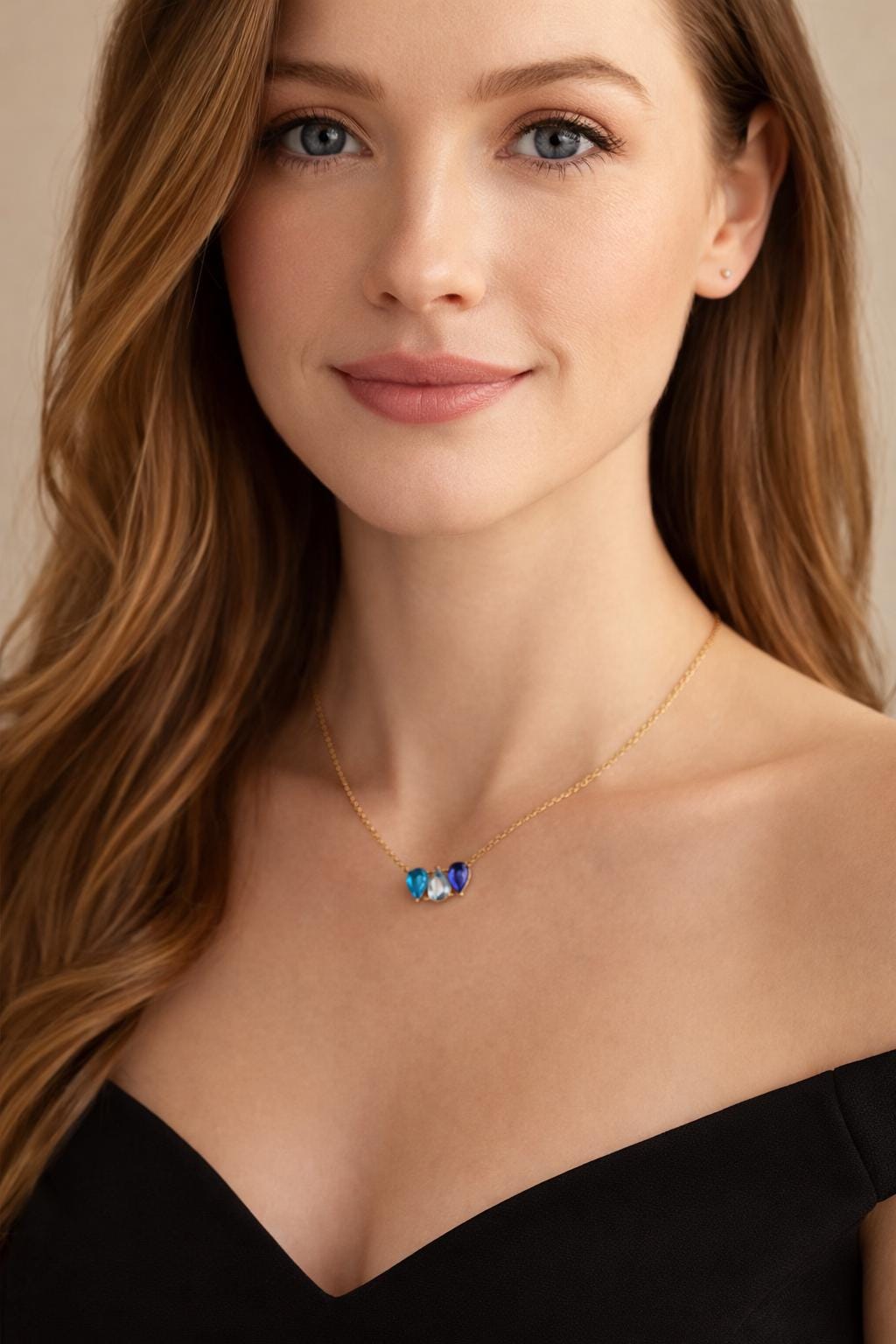 Custom Gold Plated Stainless Steel Birthstone Necklace (2-4 Stones) – Water Drop Charm Jewelry