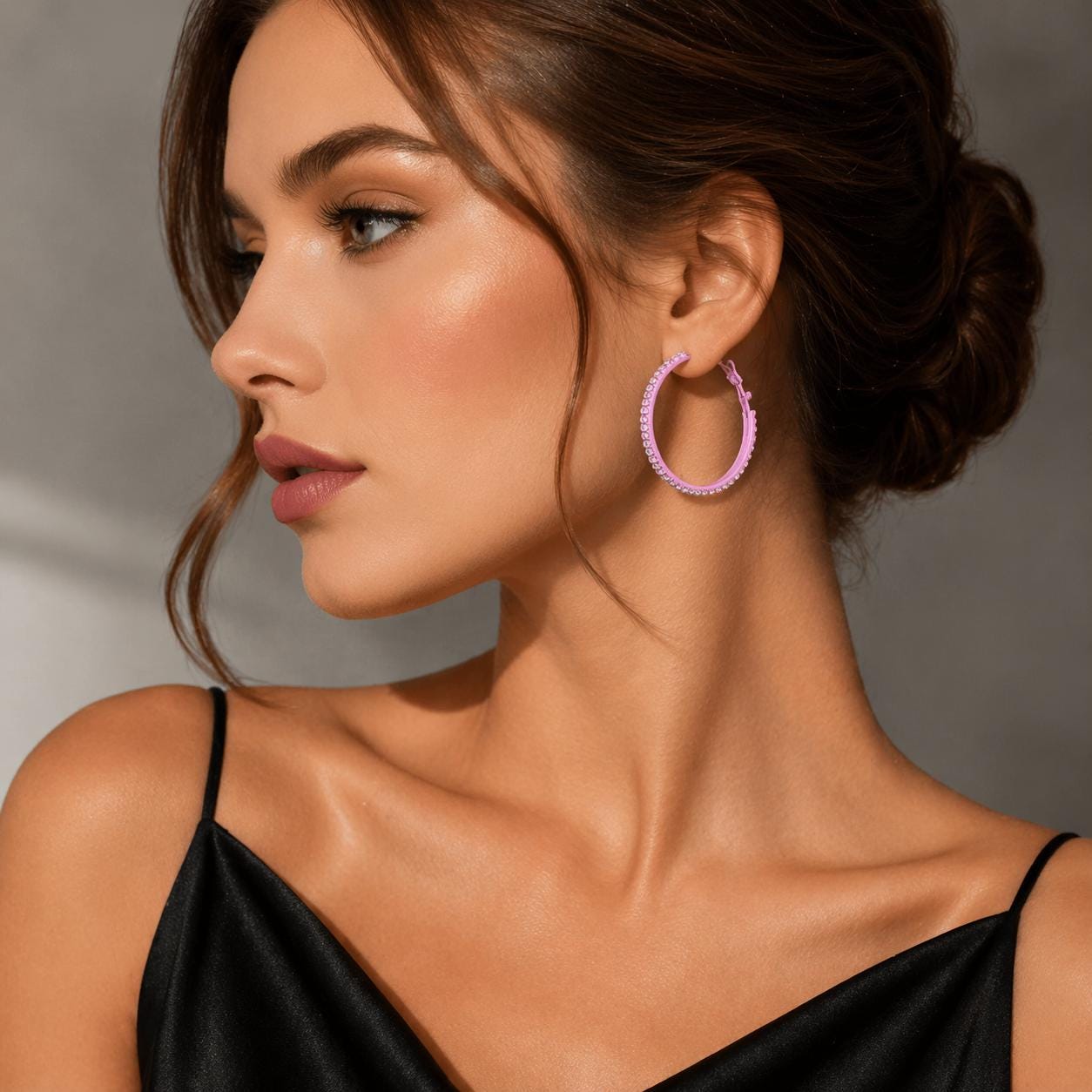 Classic Black Rhinestone Hoop Earrings, Elegant Everyday Minimalist Jewelry