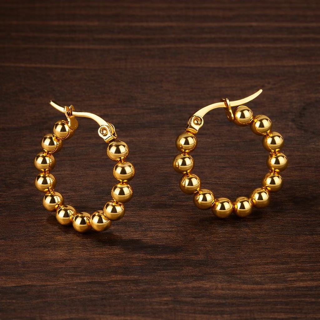 Beaded Hoop Earrings, Minimalist Alloy, Lightweight Fashion Jewelry