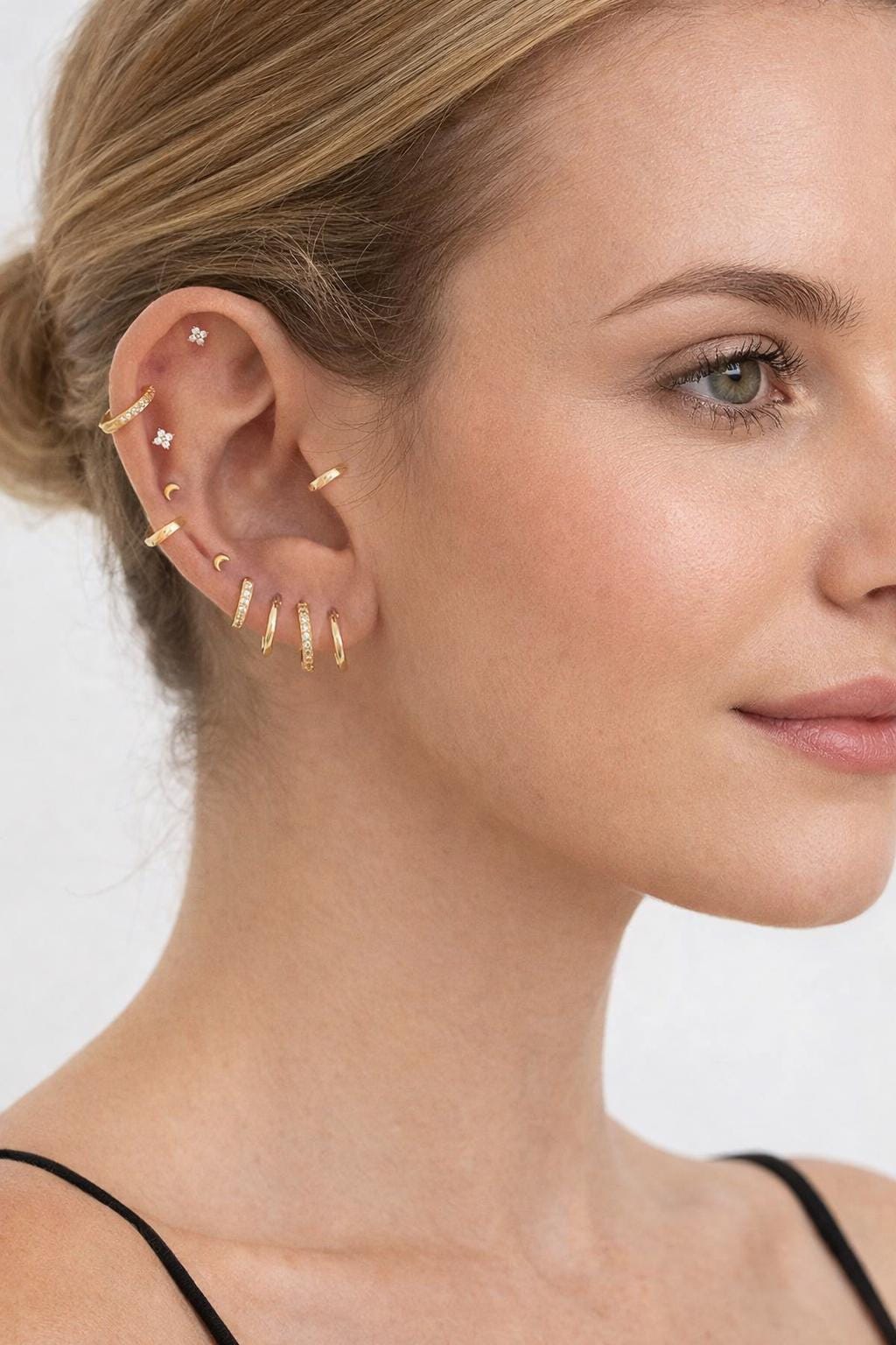 6 Pairs Moon Stud & Huggie Hoop Earrings Set, Stainless Steel CZ Hypoallergenic Cartilage Jewelry