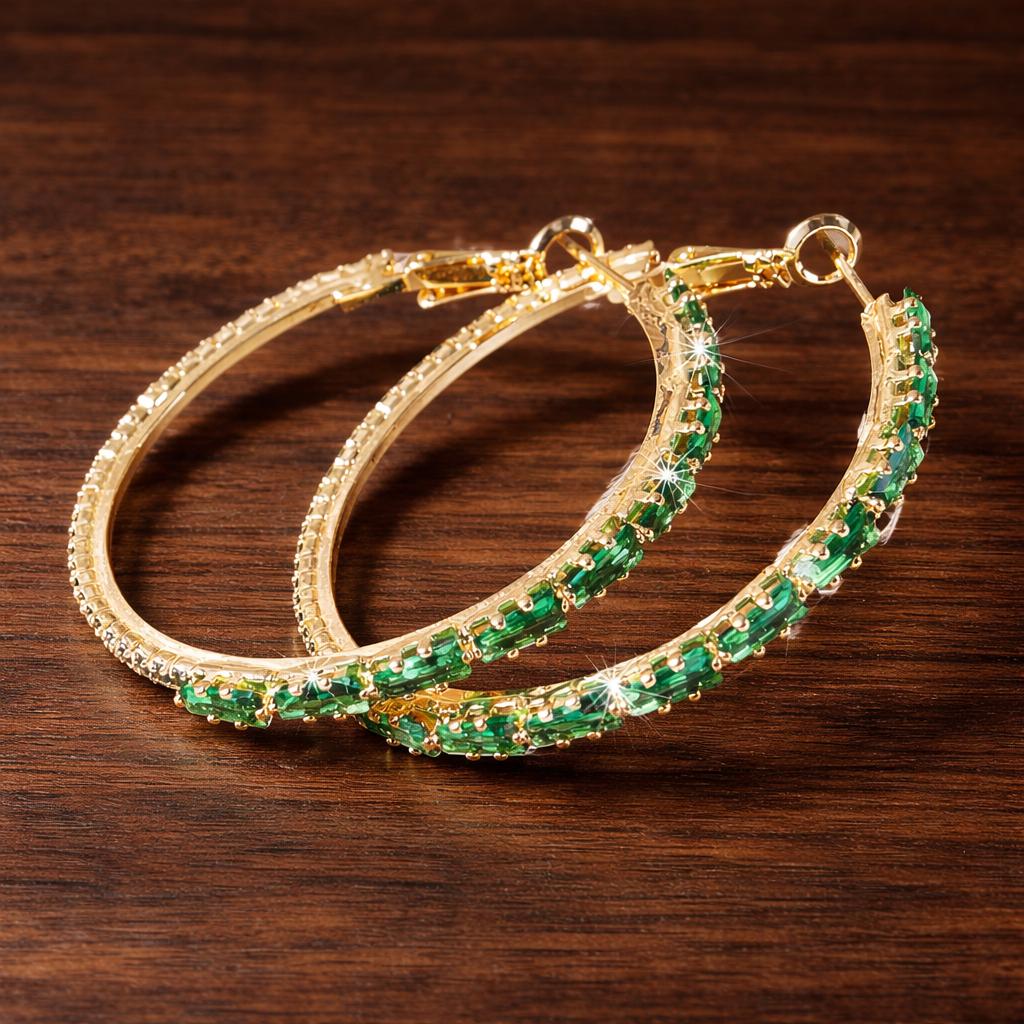 Copper Hoop Earrings, Square Cubic Zirconia, Minimalist Party Jewelry