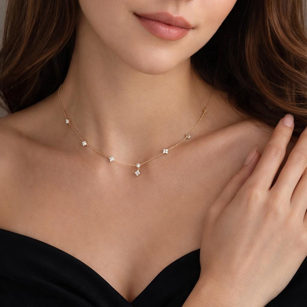 14K Gold Plated Stainless Steel Flower Necklace, Cubic Zirconia Sparkle, Dainty Floral Pendant