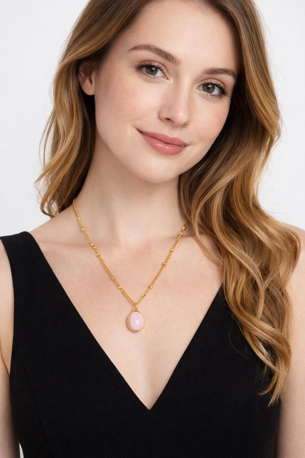 Colorful Jelly Stone Pendant Necklace, 18K Gold Plated Stainless Steel, Minimalist Trendy Statement Jewelry