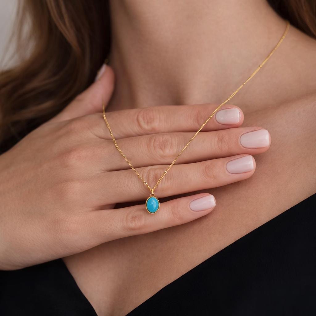 Colorful Jelly Stone Pendant Necklace, 18K Gold Plated Stainless Steel, Minimalist Trendy Statement Jewelry