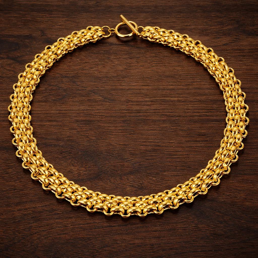 Chunky Stainless Steel Chain Toggle Necklace, Bold Collar Statement Jewelry