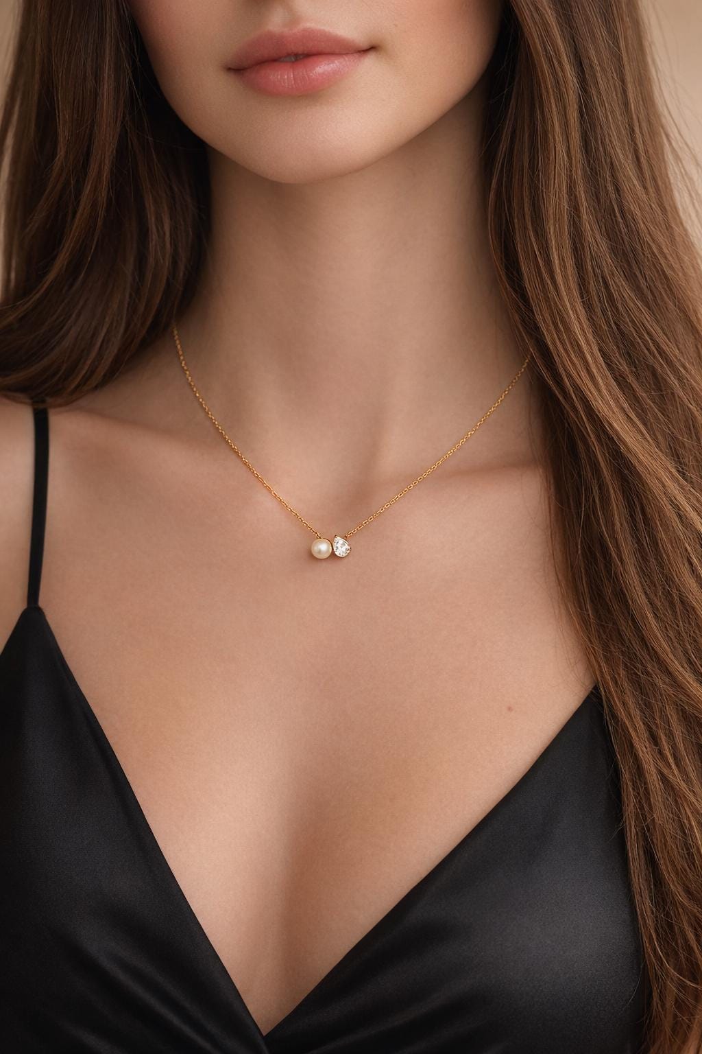 18K Gold Plated Pearl Zircon Choker, Minimalist Boho Elegant Necklace