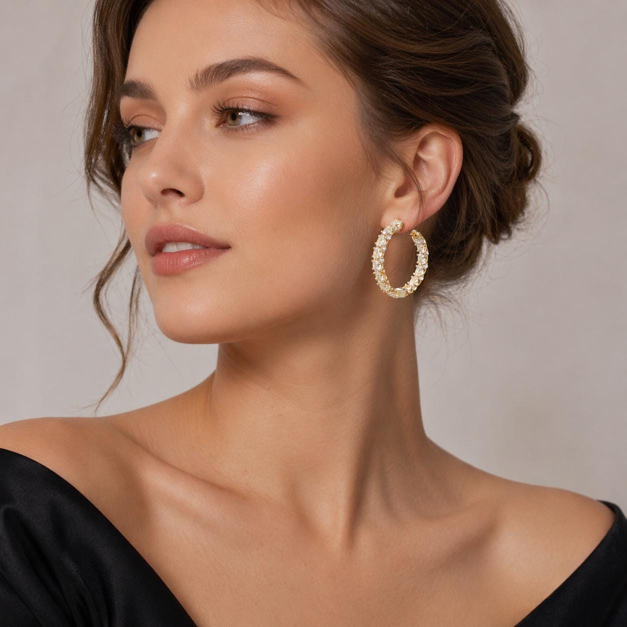 Cubic Zirconia Hoop Earrings, Elegant Wedding Bridal Jewelry, CZ Huggie Pair
