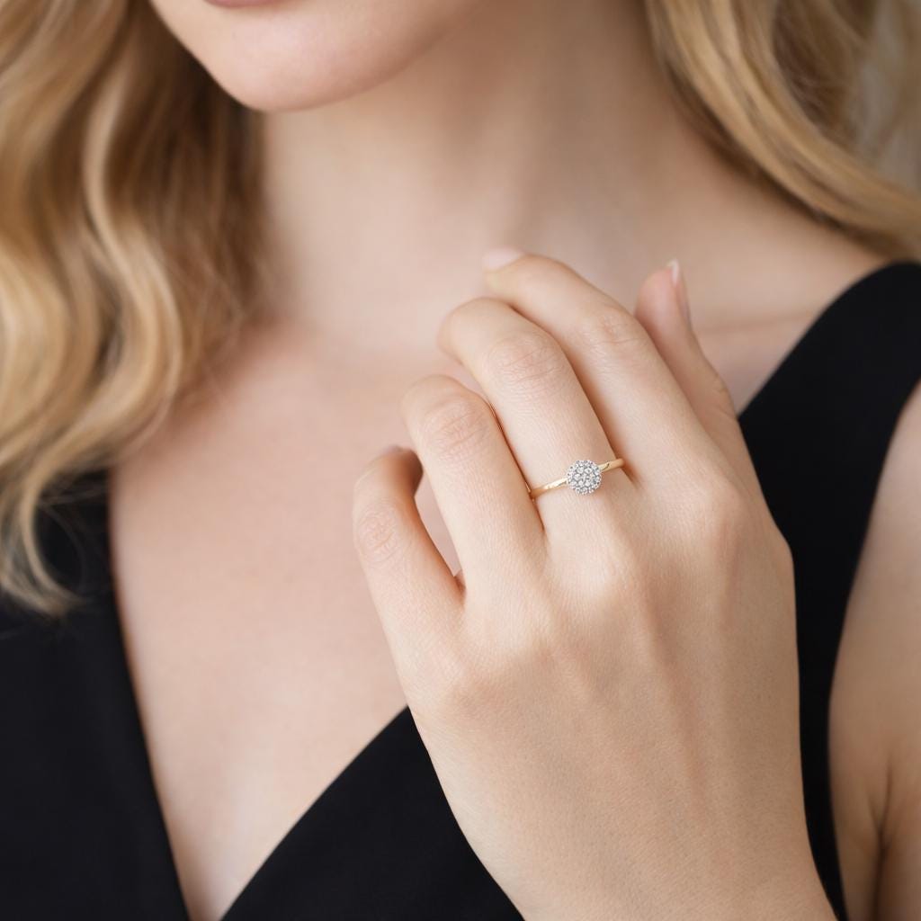 18K Gold Plated CZ Pave Ring, Stainless Steel Bridal Band, Elegant Cubic Zirconia