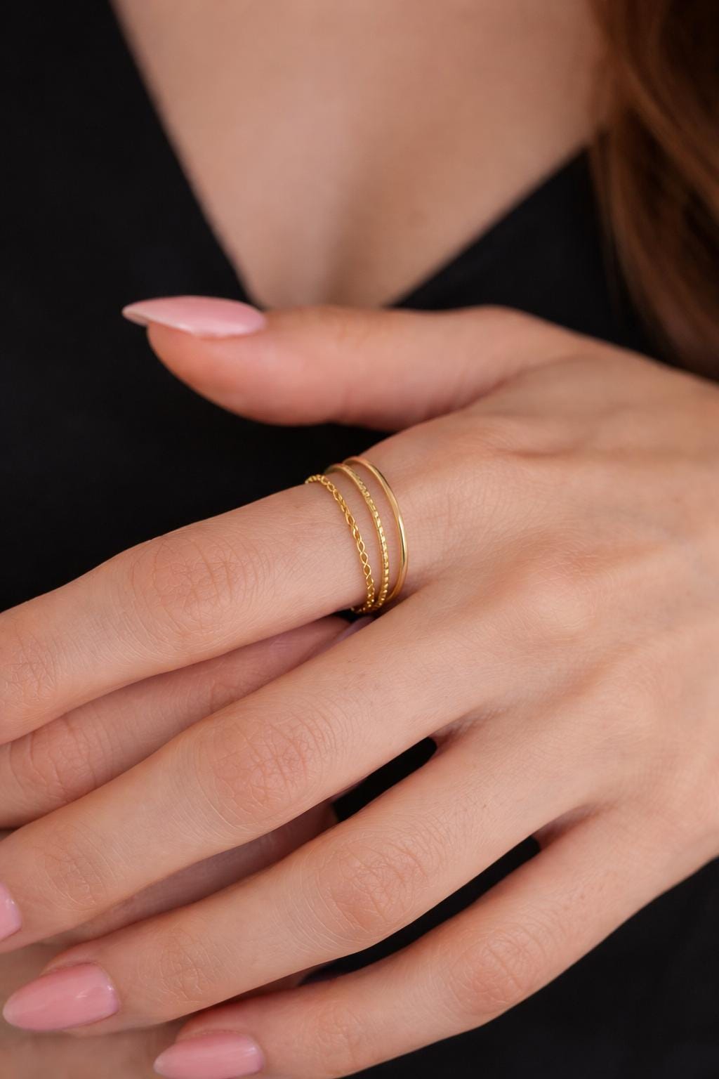 Sterling Silver Stackable Ring Set, Smooth Twist Chain Design, Minimalist Jewelry (Size 17.5mm)