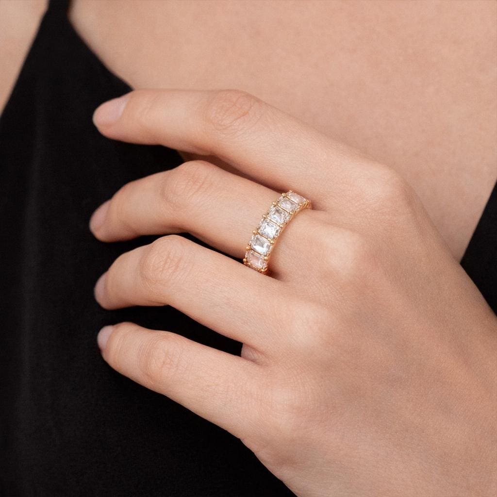 18K Gold Plated Square Zircon Ring, Waterproof Stainless Steel Minimalist Jewelry