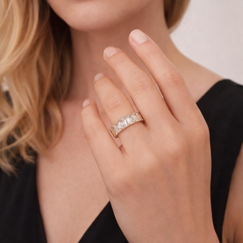 18K Gold Plated Square Zircon Ring, Waterproof Stainless Steel Minimalist Jewelry