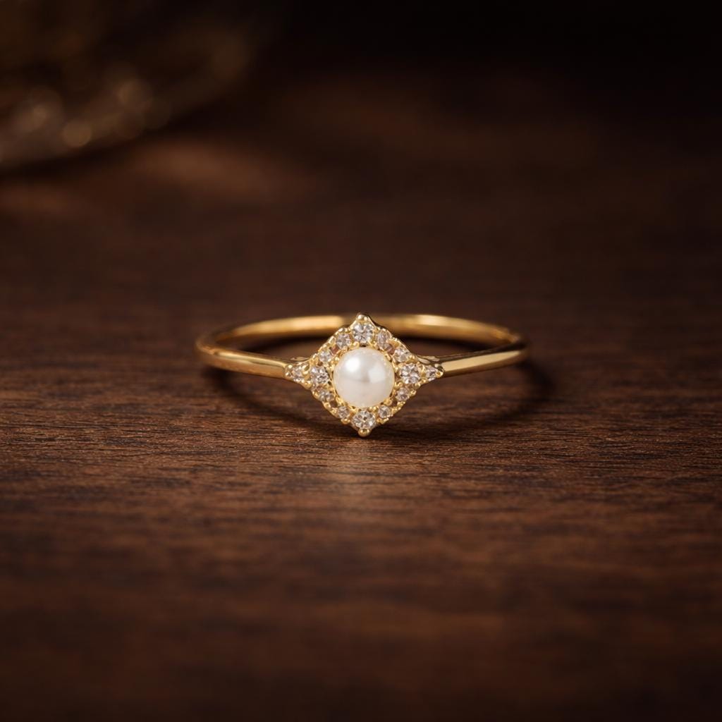 925 Sterling Silver Mini Pearl Ring, Gold Color Minimalist Engagement Jewelry