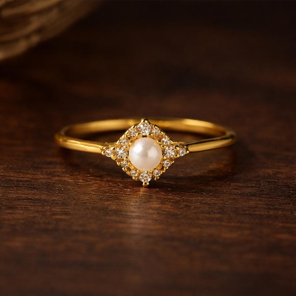 925 Sterling Silver Mini Pearl Ring, Gold Color Minimalist Engagement Jewelry