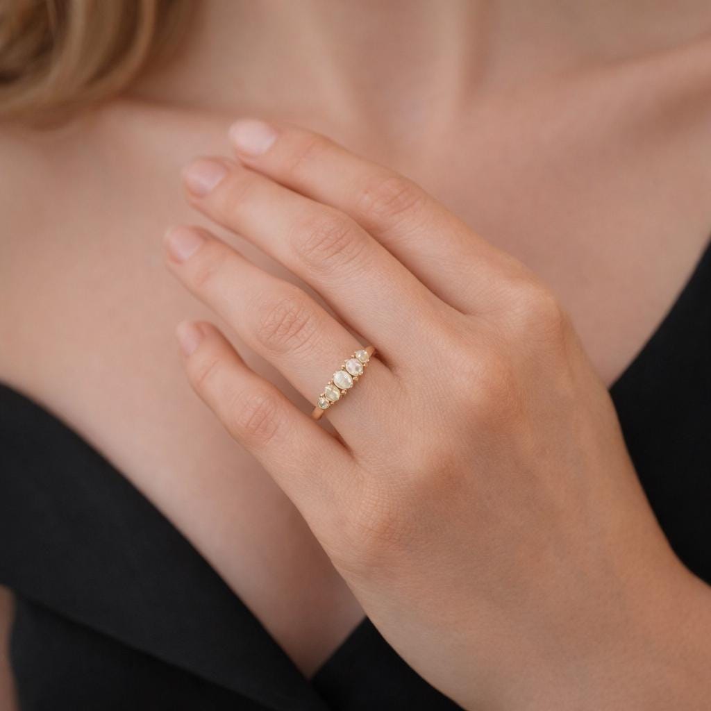 Vintage White Crystal Ring – Gold Tone Elegant Wedding Band, Minimalist Engagement Jewelry