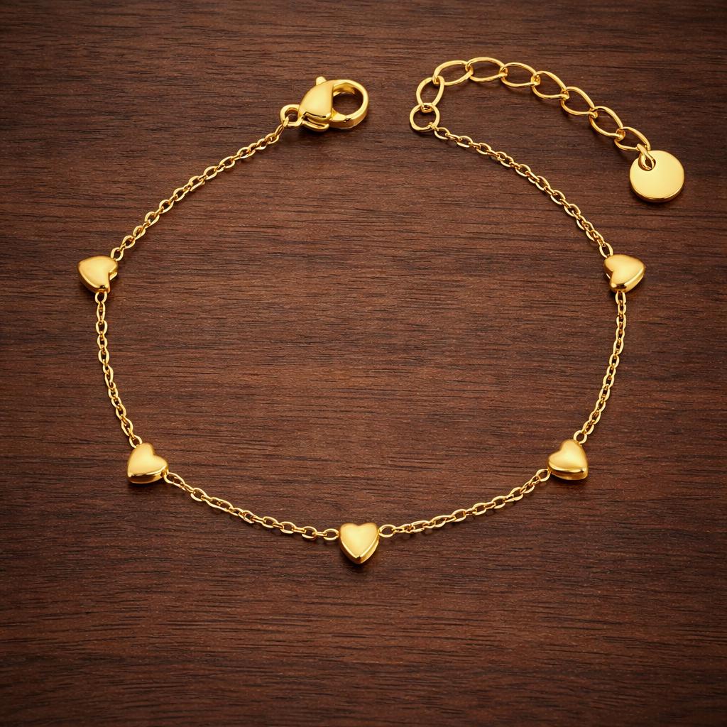 18K Gold Plated Heart Chain Bracelet – Dainty Stainless Steel Minimalist Jewelry