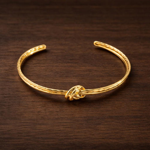 18K Gold PVD Plated Knot Open Cuff Bracelet – Minimalist Stainless Steel Bangle
