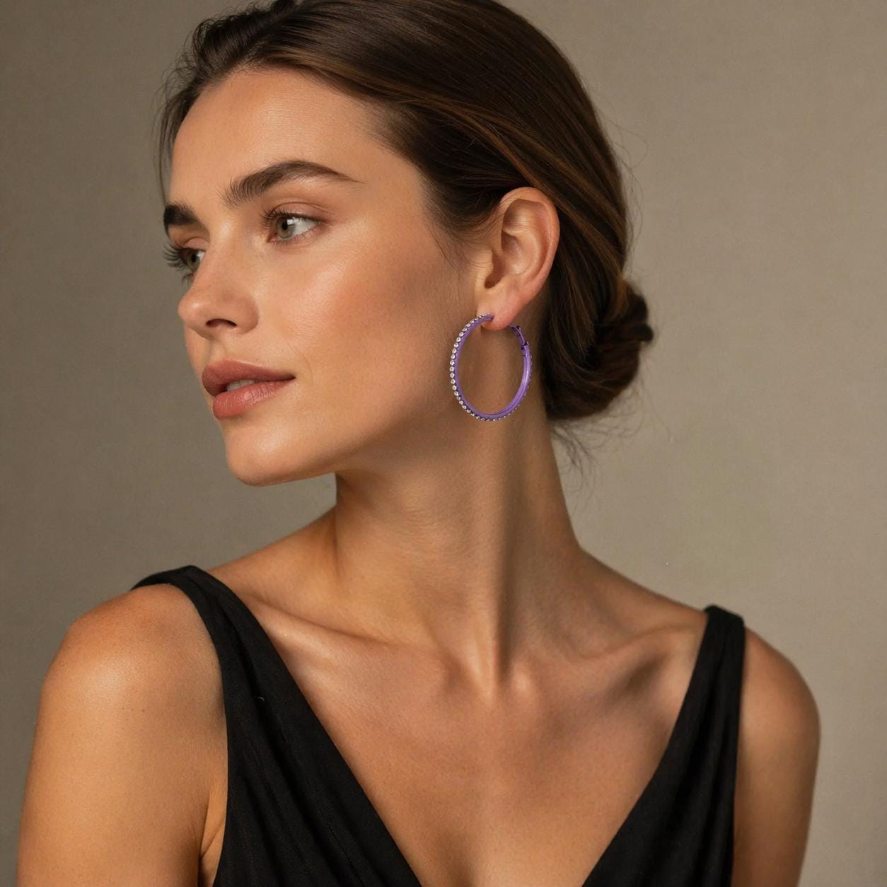 Classic Black Rhinestone Hoop Earrings, Elegant Everyday Minimalist Jewelry