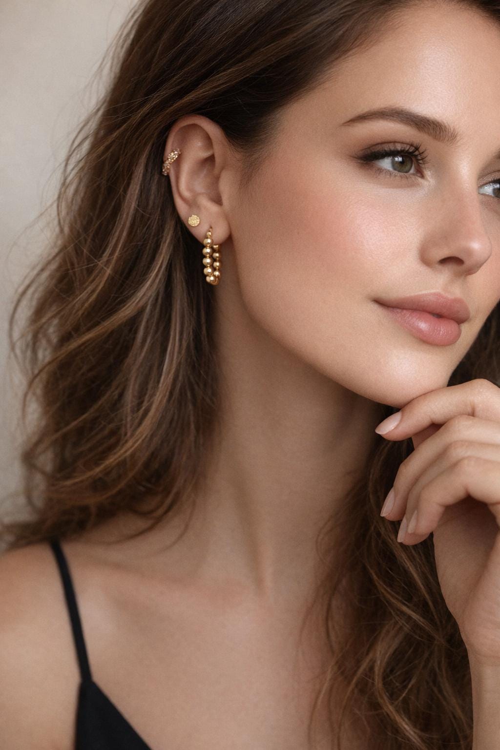 Beaded Hoop Earrings, Minimalist Alloy, Lightweight Fashion Jewelry