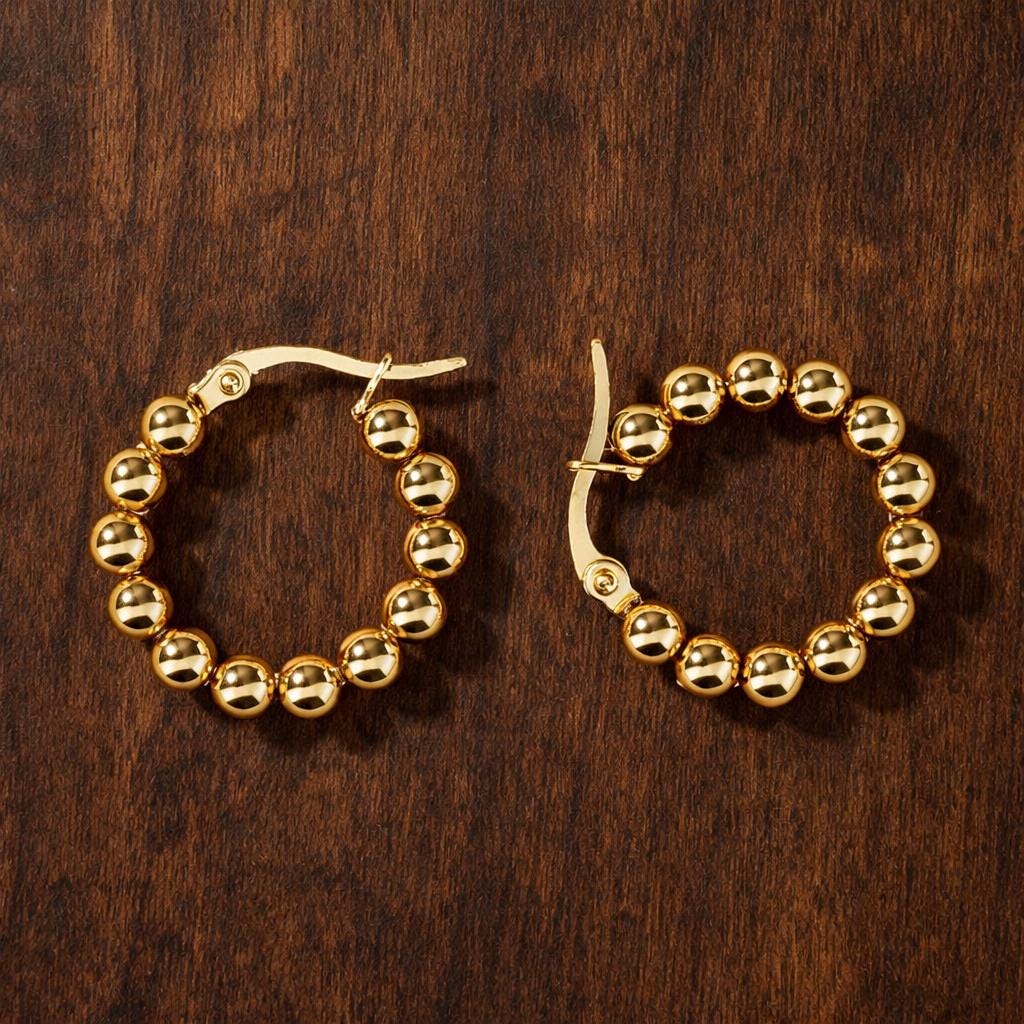 Beaded Hoop Earrings, Minimalist Alloy, Lightweight Fashion Jewelry