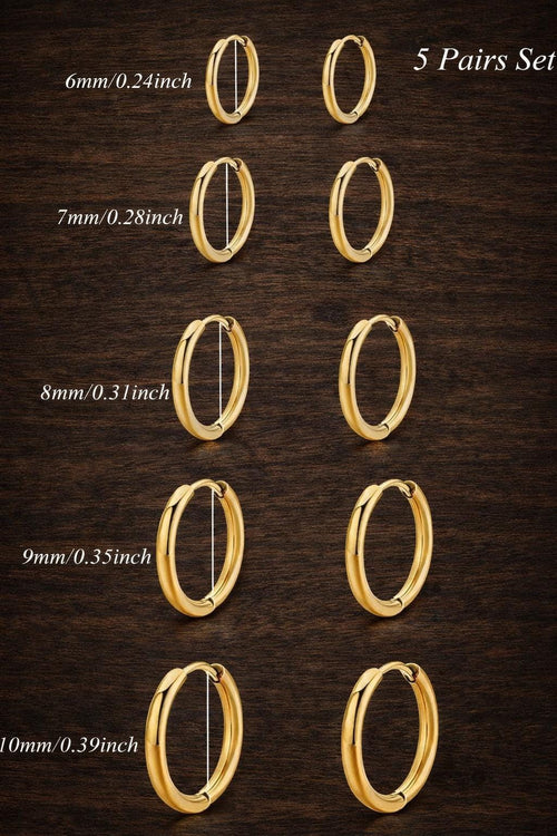 14K Gold Plated Huggie Hoop Earrings Set – Stainless Steel, Hypoallergenic Small Hoops