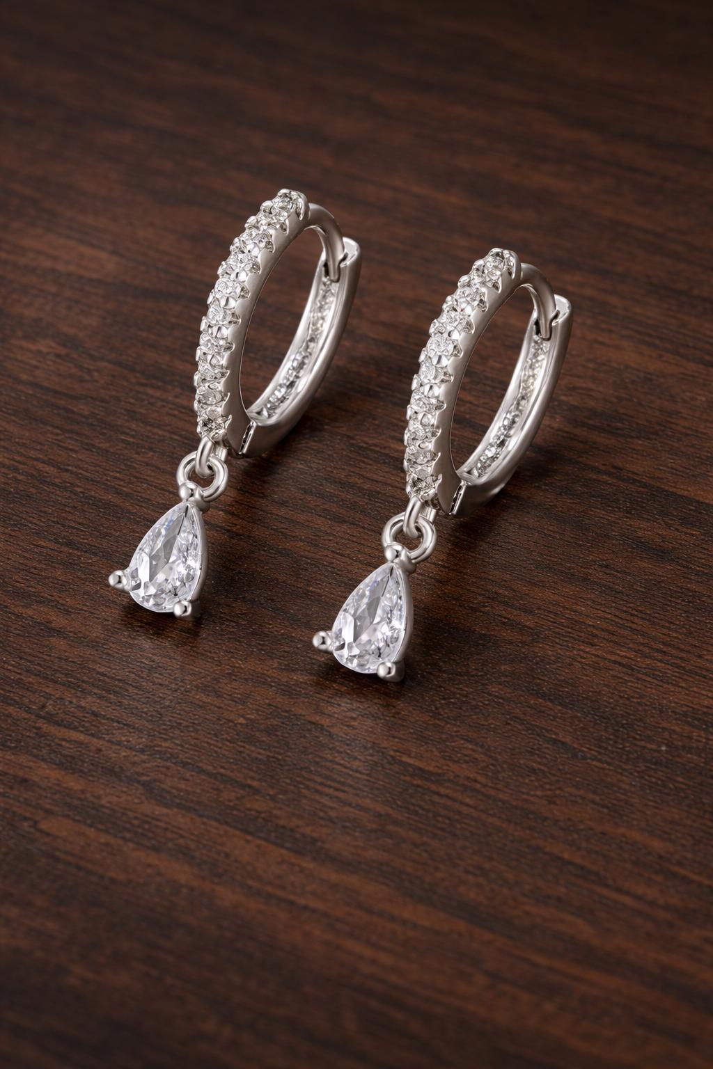 14K Gold Plated Teardrop Hoop Earrings with Zircon Stones – Minimalist Dangle Jewelry