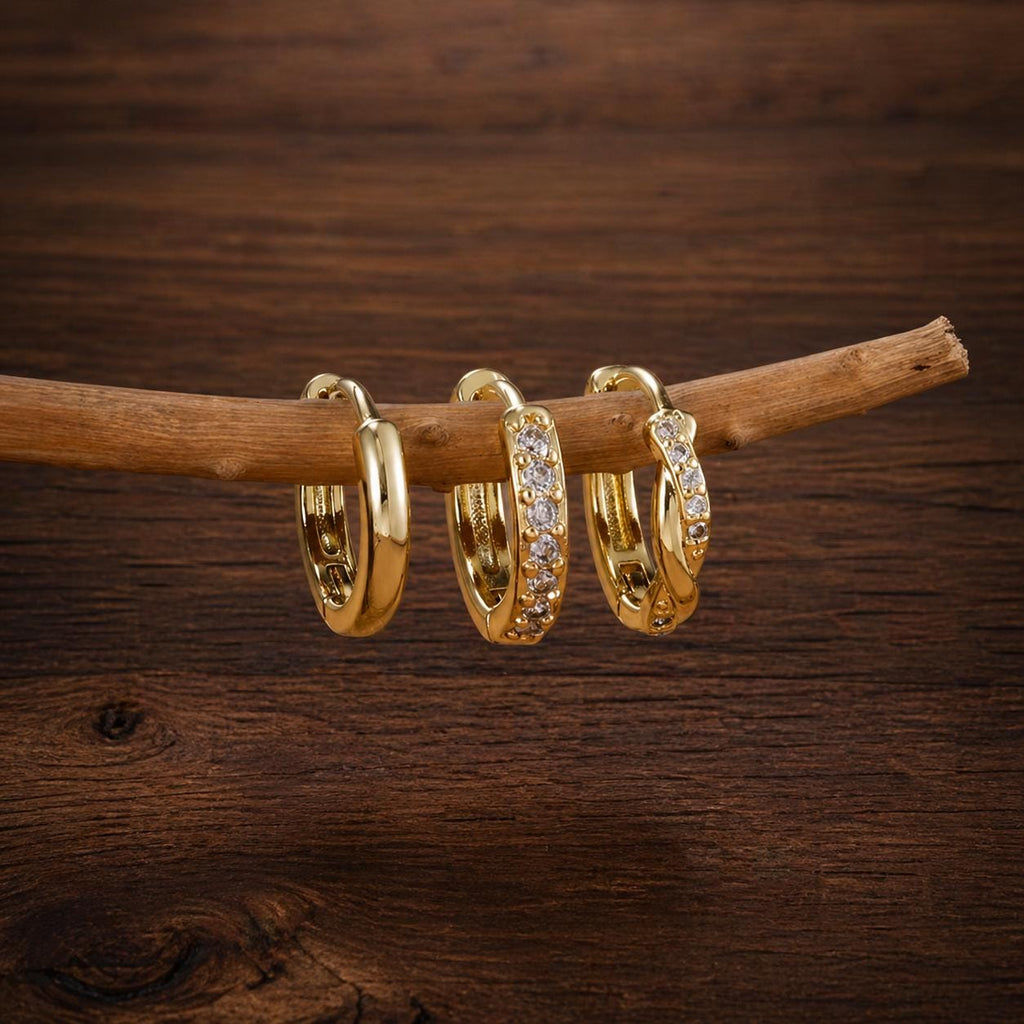 3PCS Twisted Huggie Earrings Set, 14K Gold Plated Stainless Steel Hoops, Minimalist Punk Unisex